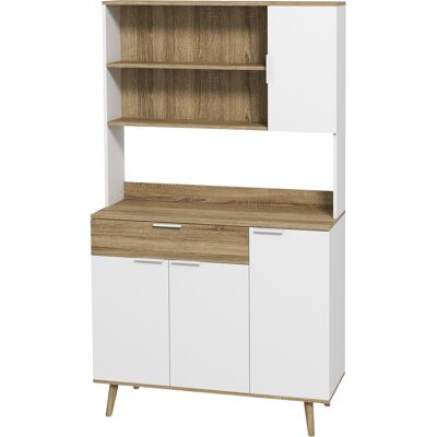 OEM Armoire De Cuisine Meuble De Rangement 4 Portes 1 Tiroir Design Scandinave 98 X 39 X 180 Cm Blanc Et Naturel - Publicité OEM Armoire De Cuisine Meuble De Rangement 4 Portes 1 Tiroir Design Scandinave 98 X 39 X 180 Cm Blanc Et Naturel - Publicité
