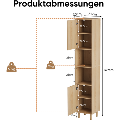 ALLAUVE Armoire Haute Pour Lave-linge, Meuble De Salle D'Eau Avec Étagères Ouvertes Et Portes, Rangement Fin En Bois Pour Buanderie, Balcon, Salle De Bain, Cuisine, Autoportant, Aspect Chêne - Publicité ALLAUVE Armoire Haute Pour Lave-linge, Meuble De Salle D'Eau Avec Étagères Ouvertes Et Portes, Rangement Fin En Bois Pour Buanderie, Balcon, Salle De Bain, Cuisine, Autoportant, Aspect Chêne - Publicité
