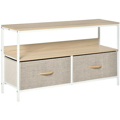 OEM Meuble Tv 47" Avec Tiroirs Pliables En Tissu Et Étagère En Métal Et Mdf, 98 X 29 X 56 Cm, Couleur Bois - Publicité OEM Meuble Tv 47" Avec Tiroirs Pliables En Tissu Et Étagère En Métal Et Mdf, 98 X 29 X 56 Cm, Couleur Bois - Publicité