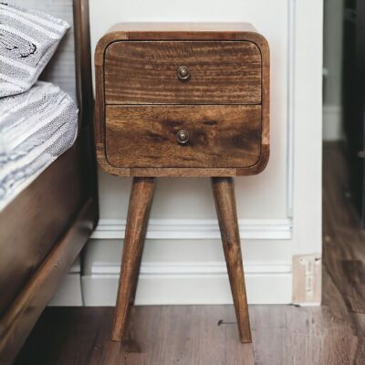 ACKERMAN Solid Wood Mini Curved Grey Washed Bedside, 2 Drawer, Brown - Publicité ACKERMAN Solid Wood Mini Curved Grey Washed Bedside, 2 Drawer, Brown - Publicité