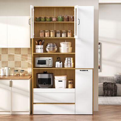 ARRIGONI Buffet Haut Avec Étagères Réglables Et Tiroirs, Buffet De Salle À Manger Avec Étagères Coulissantes Et Verre Cannelé, Idéal Pour La Salle À Manger, Le Salon Et La Cuisine (blanc+naturel) - Publicité ARRIGONI Buffet Haut Avec Étagères Réglables Et Tiroirs, Buffet De Salle À Manger Avec Étagères Coulissantes Et Verre Cannelé, Idéal Pour La Salle À Manger, Le Salon Et La Cuisine (blanc+naturel) - Publicité