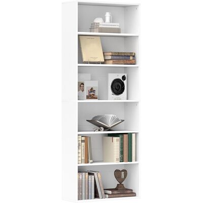 OEM Bibliothèque Étagère De Rangement 6 Niveaux Avec Étagères Réglables Pour Salon, Chambre, Bureau, 60x24x158,5cm, Blanc - Publicité OEM Bibliothèque Étagère De Rangement 6 Niveaux Avec Étagères Réglables Pour Salon, Chambre, Bureau, 60x24x158,5cm, Blanc - Publicité