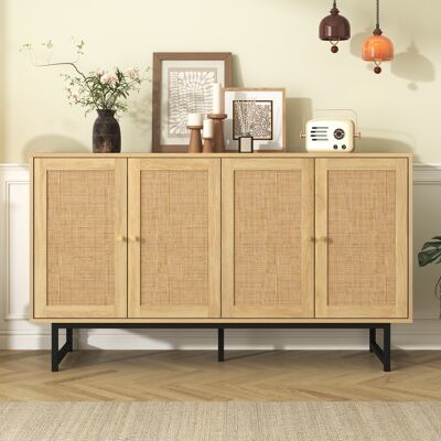 MIDUODUO Buffet 140x39,5x80 Cm Avec Véritable Osier En Rotin,4 Portes - Publicité MIDUODUO Buffet 140x39,5x80 Cm Avec Véritable Osier En Rotin,4 Portes - Publicité