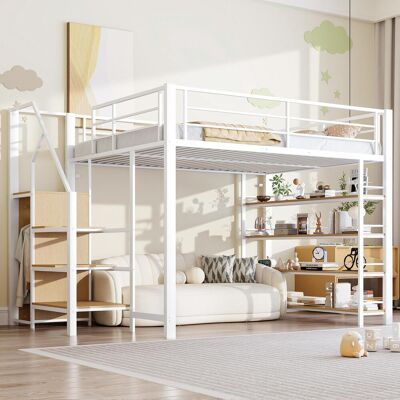 OEM Lit Mezzanine 140 X 200 Cm, Avec Escalier De Sécurité, Espace De Rangement Et Petite Penderie, Étagères, Structure Avec Barrière De Sécurité, Lit Simple, Lit Enfant, Blanc - Publicité OEM Lit Mezzanine 140 X 200 Cm, Avec Escalier De Sécurité, Espace De Rangement Et Petite Penderie, Étagères, Structure Avec Barrière De Sécurité, Lit Simple, Lit Enfant, Blanc - Publicité