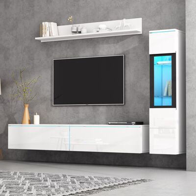 ACKERMAN Ensemble De Meubles Tv Muraux 3 Pièces Avec Éclairage Led, Blanc Brillant Pour Salon : 1 Meuble Tv, 1 Vitrine, 1 Étagère Murale - Publicité ACKERMAN Ensemble De Meubles Tv Muraux 3 Pièces Avec Éclairage Led, Blanc Brillant Pour Salon : 1 Meuble Tv, 1 Vitrine, 1 Étagère Murale - Publicité