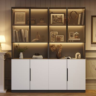 ACKERMAN Vitrine Minimaliste Moderne Avec Portes Vitrées, Éclairage Led, Étagère Pour Objets De Collection, Température De Couleur Et Luminosité Réglables, Portes Blanches Avec Décorations Noires, 30 X 160 X 2 - Publicité ACKERMAN Vitrine Minimaliste Moderne Avec Portes Vitrées, Éclairage Led, Étagère Pour Objets De Collection, Température De Couleur Et Luminosité Réglables, Portes Blanches Avec Décorations Noires, 30 X 160 X 2 - Publicité