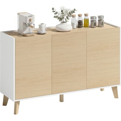 Buffet - Homcom - 6 Compartiments - 3 Portes À Fermeture Douce - Bois - 120x35x73,5cm - Blanc Et Bois Naturel - Publicité Buffet - Homcom - 6 Compartiments - 3 Portes À Fermeture Douce - Bois - 120x35x73,5cm - Blanc Et Bois Naturel - Publicité