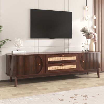 MIDUODUO Armoire Tv - Armoire Tv En Bois Naturel Avec Portes Et Tiroirs. Meuble Tv Avec Des Côtés En Rotin. Solution De Stockage,style Naturel De Campagne - Publicité MIDUODUO Armoire Tv - Armoire Tv En Bois Naturel Avec Portes Et Tiroirs. Meuble Tv Avec Des Côtés En Rotin. Solution De Stockage,style Naturel De Campagne - Publicité