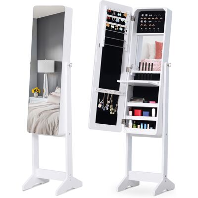 ARRIGONI Armoire À Bijoux Avec Miroirs À Pied Multi-rangements Inclinaison Réglable Serrure Éclairage Led Intérieur Dim. 30l X 36l X 146h Cm Blanc - Publicité ARRIGONI Armoire À Bijoux Avec Miroirs À Pied Multi-rangements Inclinaison Réglable Serrure Éclairage Led Intérieur Dim. 30l X 36l X 146h Cm Blanc - Publicité