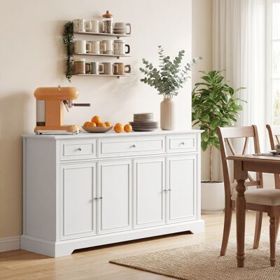 OEM Buffet Salon Meuble De Rangement 3 Tiroirs 4 Portes Fermeture Douce Étagères Réglables Blanc - Publicité OEM Buffet Salon Meuble De Rangement 3 Tiroirs 4 Portes Fermeture Douce Étagères Réglables Blanc - Publicité