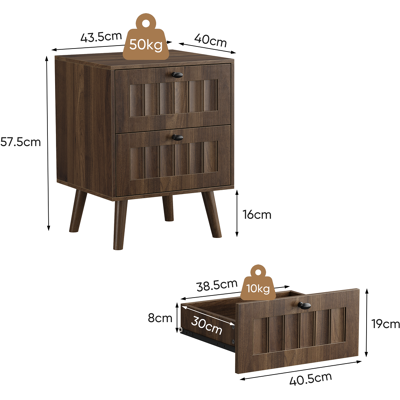 ALLAUVE Table De Chevet Moderne De Style Médiéval Avec Deux Tiroirs, Pieds En Bois Massif, Table De Nuit/d'appoint Pour Chambre, 43,5 X 40 X 57,5 Cm, Couleur Noyer, 1 Pièce - Publicité ALLAUVE Table De Chevet Moderne De Style Médiéval Avec Deux Tiroirs, Pieds En Bois Massif, Table De Nuit/d'appoint Pour Chambre, 43,5 X 40 X 57,5 Cm, Couleur Noyer, 1 Pièce - Publicité