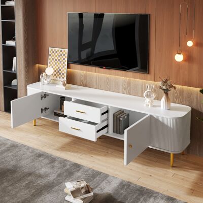 ALLAUVE Meuble Tv Doré Angles Arrondis, Meuble Salon Côtés Ondulés, Tiroirs Rangement, Pieds Et Poignées Or - Publicité ALLAUVE Meuble Tv Doré Angles Arrondis, Meuble Salon Côtés Ondulés, Tiroirs Rangement, Pieds Et Poignées Or - Publicité