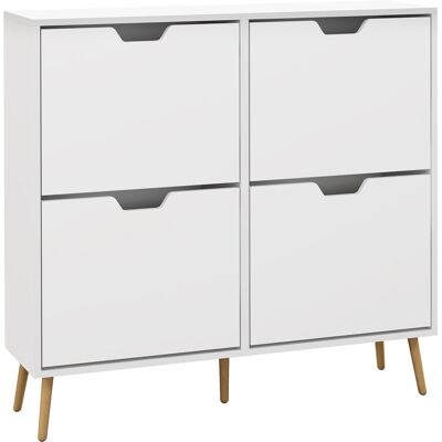 OEM Meuble À Chaussures 4 Abattants 16 Paires Avec Étagère Réglable Pieds En Bois De Pin 95 X 26 X 95 Cm Blanc - Publicité OEM Meuble À Chaussures 4 Abattants 16 Paires Avec Étagère Réglable Pieds En Bois De Pin 95 X 26 X 95 Cm Blanc - Publicité