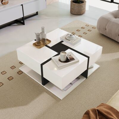 ACKERMAN Table Basse Laquée Brillante Avec 4 Tiroirs, Coloris Unique Et Design Linéaire, Espace De Rangement En Dessous. 78 X 78 X 36 Cm - Publicité ACKERMAN Table Basse Laquée Brillante Avec 4 Tiroirs, Coloris Unique Et Design Linéaire, Espace De Rangement En Dessous. 78 X 78 X 36 Cm - Publicité