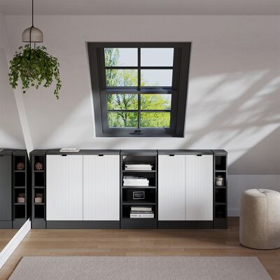 Ensembles De Meuble De Rangement Sous Pente Rion, Blanc Cannelé, 210cm Lot De 5 Caissons 60 Cm De Profondeur, Vicco - Publicité Ensembles De Meuble De Rangement Sous Pente Rion, Blanc Cannelé, 210cm Lot De 5 Caissons 60 Cm De Profondeur, Vicco - Publicité