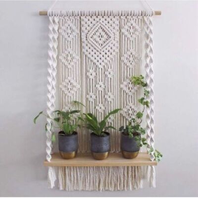 XL DESTOCK Rideau De Porte, Décoration De Pot De Fleurs Pour La Maison, Étagère Murale Faite Main En Coton Et Macramé, 44 X 70 Cm - Publicité XL DESTOCK Rideau De Porte, Décoration De Pot De Fleurs Pour La Maison, Étagère Murale Faite Main En Coton Et Macramé, 44 X 70 Cm - Publicité