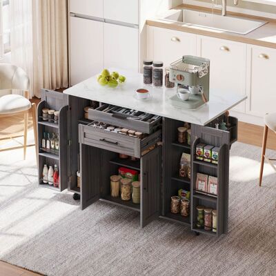 ACKERMAN Îlot De Cuisine Mobile 120×45cm Plan Extensible 70cm, Tiroir Couverts, Étagères Réglables, Porte-épices/serviettes, Idéal Cuisine/salon - Publicité ACKERMAN Îlot De Cuisine Mobile 120×45cm Plan Extensible 70cm, Tiroir Couverts, Étagères Réglables, Porte-épices/serviettes, Idéal Cuisine/salon - Publicité