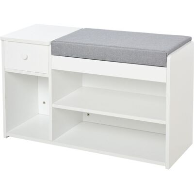 ARRIGONI Banc De Rangement Banc À Chaussures 2 Niveaux Rangement, Niche, Tiroir, Coffre Intégré Avec Coussin Gris Blanc - Publicité ARRIGONI Banc De Rangement Banc À Chaussures 2 Niveaux Rangement, Niche, Tiroir, Coffre Intégré Avec Coussin Gris Blanc - Publicité