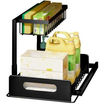 OEM 1 Pièce Organisateur Armoire 2 Niveaux, Rangement Coulissant Métal, Étagère Gain De Place Pour Cuisine Salle De Bain - Publicité OEM 1 Pièce Organisateur Armoire 2 Niveaux, Rangement Coulissant Métal, Étagère Gain De Place Pour Cuisine Salle De Bain - Publicité