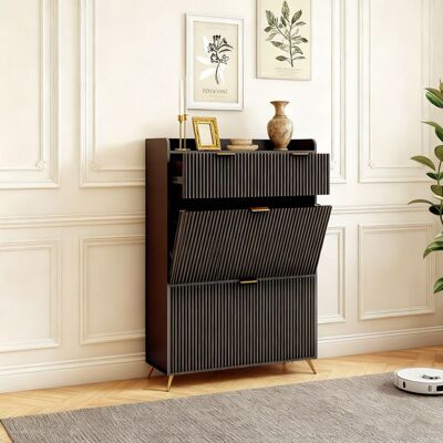 OEM Pocketpop Meuble À Chaussures - 2 Portes Abattants Et 2 Tiroirs - Meuble D'Entrée - 80 X 24 X 110 Cm - Noir - Publicité OEM Pocketpop Meuble À Chaussures - 2 Portes Abattants Et 2 Tiroirs - Meuble D'Entrée - 80 X 24 X 110 Cm - Noir - Publicité