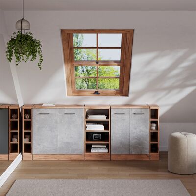 Ensembles De Meuble De Rangement Sous Pente Rion, Béton, 210cm Lot De 5 Caissons 60 Cm De Profondeur, Vicco - Publicité Ensembles De Meuble De Rangement Sous Pente Rion, Béton, 210cm Lot De 5 Caissons 60 Cm De Profondeur, Vicco - Publicité