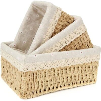 SANS MARQUE Lot De 3 Paniers En Osier Rectangulaires – Doublure En Lin De Coton Jaune À Marguerites – Dimensions L: 26x20x12 Cm, M: 22x16x11 Cm, S: 18x12x10 Cm - Publicité SANS MARQUE Lot De 3 Paniers En Osier Rectangulaires – Doublure En Lin De Coton Jaune À Marguerites – Dimensions L: 26x20x12 Cm, M: 22x16x11 Cm, S: 18x12x10 Cm - Publicité