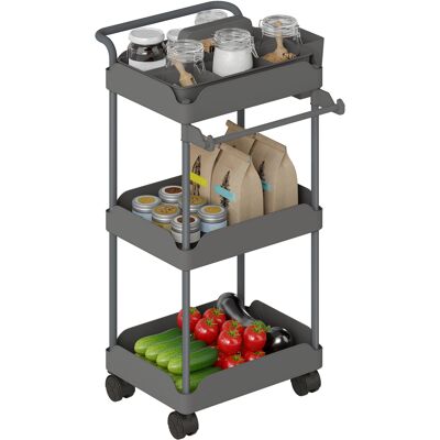 OEM Chariot De Cuisine Multifonctionnel À Trois Niveaux, Avec Panier Amovible Et Porte-serviettes, Gris. Publicité OEM Chariot De Cuisine Multifonctionnel À Trois Niveaux, Avec Panier Amovible Et Porte-serviettes, Gris. Publicité