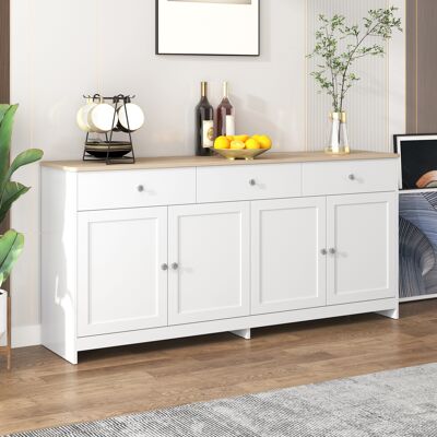 LEMONBEST Buffet 160x37x75 Cm Avec 4 Portes Et 3 Tiroirs, Pour Salon Ou Salle À Manger, Mdf,blanc - Publicité LEMONBEST Buffet 160x37x75 Cm Avec 4 Portes Et 3 Tiroirs, Pour Salon Ou Salle À Manger, Mdf,blanc - Publicité