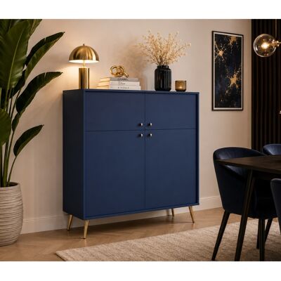 OEM Buffet Haut Moderne 4 Portes Bleu Et Pied Doré Ezia - Publicité OEM Buffet Haut Moderne 4 Portes Bleu Et Pied Doré Ezia - Publicité
