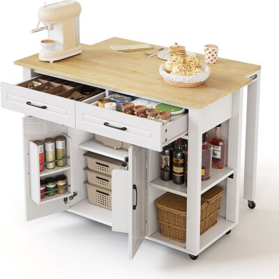 ACKERMAN Îlot De Cuisine Mobile Extensible De 120 Cm Avec Comptoir-bar Et Prises Électriques, Comprenant 2 Tiroirs Et 2 Portes D'Armoire Avec Étagères. Convient Aux Cuisines, Salles À Manger, Salons, Etc. Publicité ACKERMAN Îlot De Cuisine Mobile Extensible De 120 Cm Avec Comptoir-bar Et Prises Électriques, Comprenant 2 Tiroirs Et 2 Portes D'Armoire Avec Étagères. Convient Aux Cuisines, Salles À Manger, Salons, Etc. Publicité