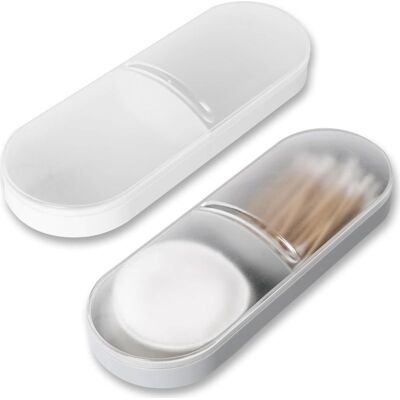 Vision Lot De 2 Porte-coton-tiges Légers En Plastique, Boîte De Rangement Portable À 2 Compartiments, Design Transparent Pour La Maison Et Les Voyages, Blanc Et Gris - Publicité Vision Lot De 2 Porte-coton-tiges Légers En Plastique, Boîte De Rangement Portable À 2 Compartiments, Design Transparent Pour La Maison Et Les Voyages, Blanc Et Gris - Publicité