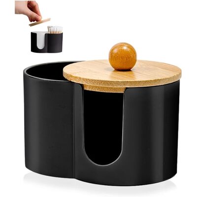 GRASSLIN 1 Boîte De Rangement Coton Tige Plastique Noir, Support Cosmétique Avec Couvercle, Organisateur Salle De Bain - Publicité GRASSLIN 1 Boîte De Rangement Coton Tige Plastique Noir, Support Cosmétique Avec Couvercle, Organisateur Salle De Bain - Publicité
