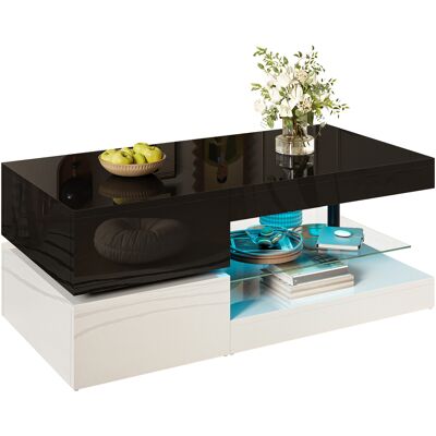 ACKERMAN Table Basse Moderne Avec Éclairage D'Ambiance Led, Contrôle Par Application Et Bluetooth, Étagère En Verre Et Surface Brillante, Design Noir Et Blanc Pour Salon, 90 X 45 X 35,5 Cm - Publicité ACKERMAN Table Basse Moderne Avec Éclairage D'Ambiance Led, Contrôle Par Application Et Bluetooth, Étagère En Verre Et Surface Brillante, Design Noir Et Blanc Pour Salon, 90 X 45 X 35,5 Cm - Publicité