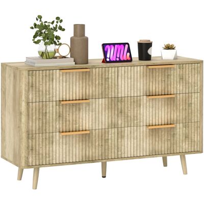 DEVOKO Commode 6 Tiroirs Chêne Scandinave 120x40x76cm Poignées Pieds Pin Rangement Salon Couloir - Publicité DEVOKO Commode 6 Tiroirs Chêne Scandinave 120x40x76cm Poignées Pieds Pin Rangement Salon Couloir - Publicité