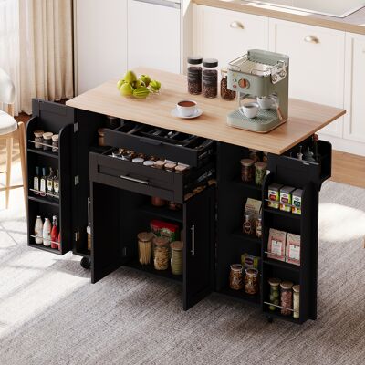 ACKERMAN Îlot De Cuisine Mobile 120×45cm Plan Extensible 70cm, Tiroir Couverts, Étagères Réglables, Porte-épices/serviettes, Idéal Cuisine/salon - Publicité ACKERMAN Îlot De Cuisine Mobile 120×45cm Plan Extensible 70cm, Tiroir Couverts, Étagères Réglables, Porte-épices/serviettes, Idéal Cuisine/salon - Publicité