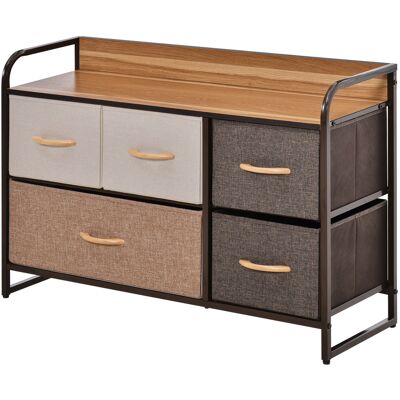 OEM Commode Meuble De Rangement 5 Tiroirs En Tissu 87,5 X 29 X 58 Cm Marron Et Beige - Publicité OEM Commode Meuble De Rangement 5 Tiroirs En Tissu 87,5 X 29 X 58 Cm Marron Et Beige - Publicité
