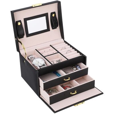 MCKENSA Boîte De Rangement Pour Bijoux À 3 Niveaux En Cuir Pu Avec Miroir (noir) - Publicité MCKENSA Boîte De Rangement Pour Bijoux À 3 Niveaux En Cuir Pu Avec Miroir (noir) - Publicité