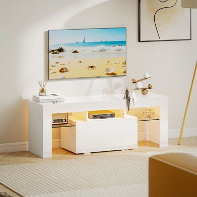 Generic Meuble Tv, Meuble Télé Avec Éclairage Led Rgb, Haute Brillance, Étagères En Verre Trempé, 120x34x45cm, Blanc - Publicité Generic Meuble Tv, Meuble Télé Avec Éclairage Led Rgb, Haute Brillance, Étagères En Verre Trempé, 120x34x45cm, Blanc - Publicité