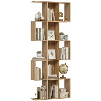 OEM Bibliothèque En Forme De S À 5 Niveaux Avec 15 Étagères, En Bois, 80 X 24 X 200 Cm, Coloris Chêne - Publicité OEM Bibliothèque En Forme De S À 5 Niveaux Avec 15 Étagères, En Bois, 80 X 24 X 200 Cm, Coloris Chêne - Publicité