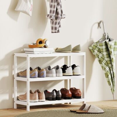 PELTOR Étagère À Chaussures 3 Niveaux En Bambou - Finition Laquée Blanche - Rangement Épuré Pour Entrée Ou Dressing - Publicité PELTOR Étagère À Chaussures 3 Niveaux En Bambou - Finition Laquée Blanche - Rangement Épuré Pour Entrée Ou Dressing - Publicité