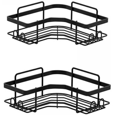 PELTOR (2 Pièces) Étagère De Salle De Bain D'Angle Noire Sans Perçage, Armoire De Rangement Pour Shampoing Et Gel Douche - Publicité PELTOR (2 Pièces) Étagère De Salle De Bain D'Angle Noire Sans Perçage, Armoire De Rangement Pour Shampoing Et Gel Douche - Publicité