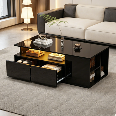 ACKERMAN Table Basse 100 X 50 X 35 Cm Avec Éclairage Led, Table De Salon Avec 2 Tiroirs, Supportant Une Charge Maximale De 60 Kg, Table De Salon Noire Offrant Un Grand Espace De Rangement. Publicité ACKERMAN Table Basse 100 X 50 X 35 Cm Avec Éclairage Led, Table De Salon Avec 2 Tiroirs, Supportant Une Charge Maximale De 60 Kg, Table De Salon Noire Offrant Un Grand Espace De Rangement. Publicité