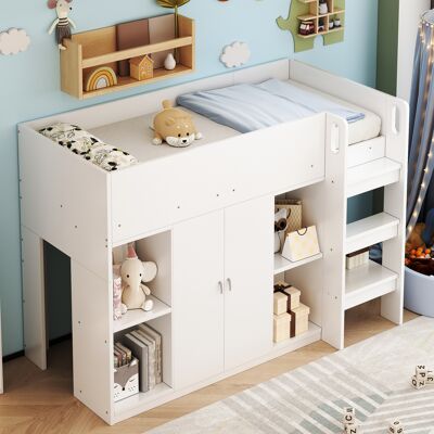 ACKERMAN Lit Mezzanine Multifonctionnel 90200 Avec Rangement, Armoire Et Étagères, Lit D'Enfant Avec Escalier Et Structure Stable, Blanc - Publicité ACKERMAN Lit Mezzanine Multifonctionnel 90200 Avec Rangement, Armoire Et Étagères, Lit D'Enfant Avec Escalier Et Structure Stable, Blanc - Publicité