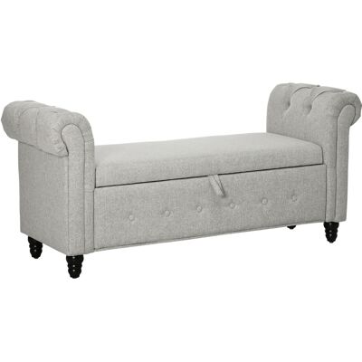 TORMATOR Banc Banquette Coffre 2 En 1 En Tissu Aspect Lin Avec Pieds En Bois 146,5 X 49 X 72 Cm Gris - Publicité TORMATOR Banc Banquette Coffre 2 En 1 En Tissu Aspect Lin Avec Pieds En Bois 146,5 X 49 X 72 Cm Gris - Publicité