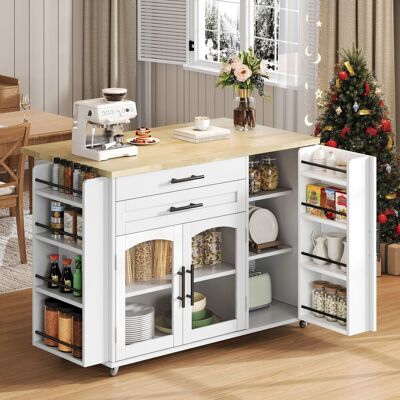 ACKERMAN Îlot De Cuisine Mobile Avec Plan De Travail Pliable, Chariot De Cuisine, 5 Roues, Multiples Rangements, Étagère À Épices, Tiroir À Couverts, 120 X 45 (70) X 90 Cm - Publicité ACKERMAN Îlot De Cuisine Mobile Avec Plan De Travail Pliable, Chariot De Cuisine, 5 Roues, Multiples Rangements, Étagère À Épices, Tiroir À Couverts, 120 X 45 (70) X 90 Cm - Publicité