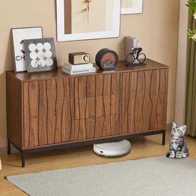 SANS MARQUE Buffet 150 Cm, Finition Érable Foncé Massif, 3 Tiroirs, Armoire De Cuisine, Encastrement Unifié, Pour Salon Et Entrée - Publicité SANS MARQUE Buffet 150 Cm, Finition Érable Foncé Massif, 3 Tiroirs, Armoire De Cuisine, Encastrement Unifié, Pour Salon Et Entrée - Publicité
