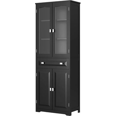 OEM Buffet Haut Armoire De Cuisine 4 Portes Dont 2 Portes Vitrées Et 1 Tiroir Hauteur 160 Cm Avec Étagères En Bois Noir - Publicité OEM Buffet Haut Armoire De Cuisine 4 Portes Dont 2 Portes Vitrées Et 1 Tiroir Hauteur 160 Cm Avec Étagères En Bois Noir - Publicité