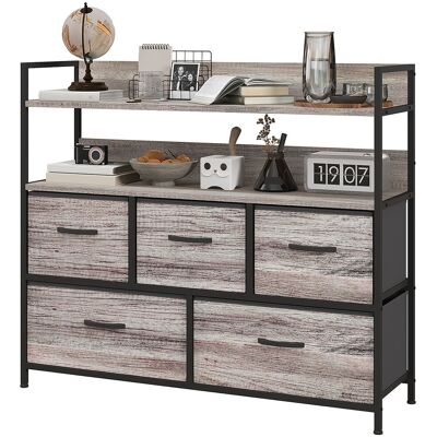 OEM Meuble De Rangement Style Industriel Commode 5 Tiroirs En Tissu Pliables Et Amovibles Et Étagères - 98l X 29p X 85h Cm - Publicité OEM Meuble De Rangement Style Industriel Commode 5 Tiroirs En Tissu Pliables Et Amovibles Et Étagères - 98l X 29p X 85h Cm - Publicité