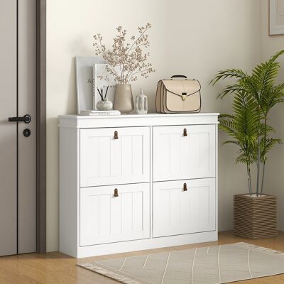 OEM Armoire À Chaussures 20 Paires 4 Tiroirs Rabattables + Étagères Réglables 105×24×82,5 Cm Blanc - Publicité OEM Armoire À Chaussures 20 Paires 4 Tiroirs Rabattables + Étagères Réglables 105×24×82,5 Cm Blanc - Publicité