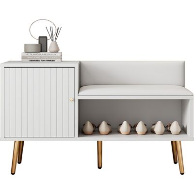 MIDUODUO Coffre Moderne Luxueux Blanc Banquette Rembourrée,porte-chaussures Avec Poignées Et Pieds Métalliques Idéal Pour L’entrée D100/d40/h58 Cm - Publicité MIDUODUO Coffre Moderne Luxueux Blanc Banquette Rembourrée,porte-chaussures Avec Poignées Et Pieds Métalliques Idéal Pour L’entrée D100/d40/h58 Cm - Publicité